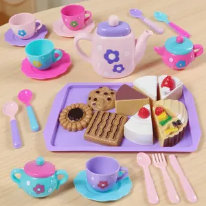 Tea Party Set for Little Girls, Pretend Teapot Set, Princess Tea Time Play Kitchen Toy with Teapot, Cup for Birthday Easter Gift Kids Toddler