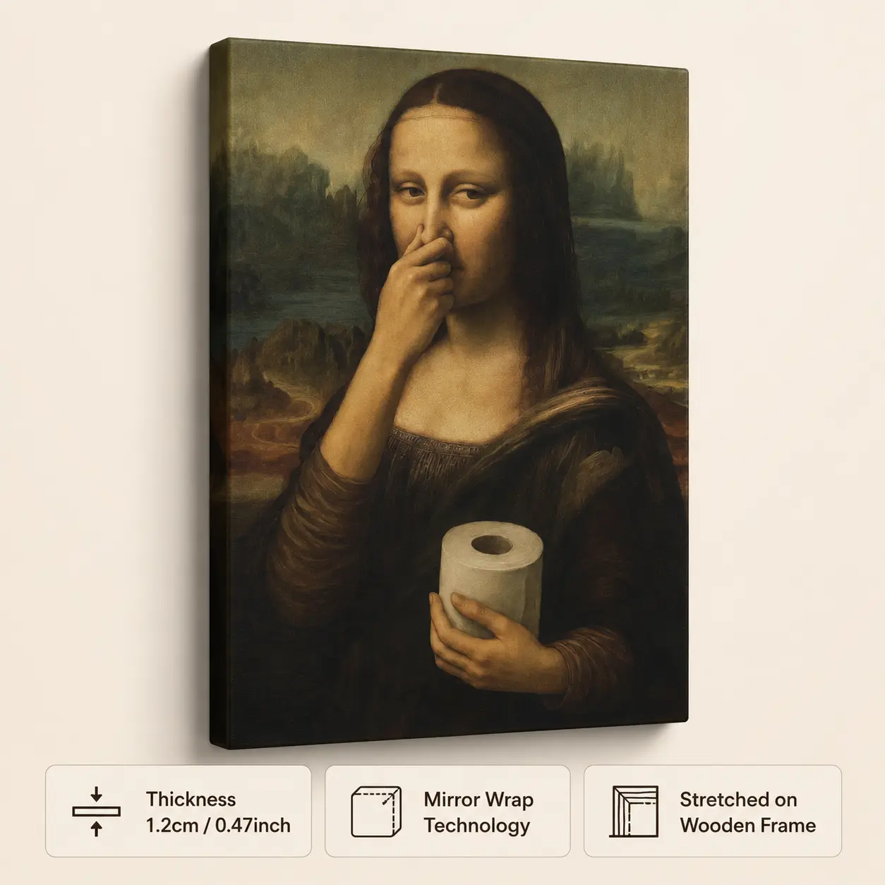 Funny Mona Lisa Retro Artistic Canvas Wall Art, Bathroom Toilet Nose-Pinching Decoration, Home Decor Artwork for Gift, Print