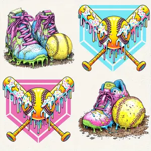 4pcs/set Cartoon Baseball Pattern Printed Hot Transfer Stickers for DIY Clothing Crafts, Hot Transfer Decals Suitable for T-shirts, Canvas Bags, Pillow Embroidery Stickers