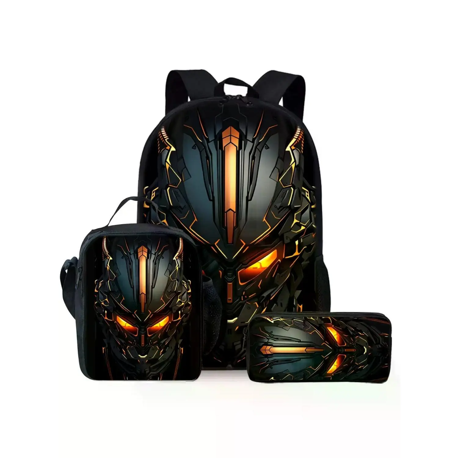 Robot-style machine print Multi Function backpack three-piece set, including lunch bag, pencil case, and backpack