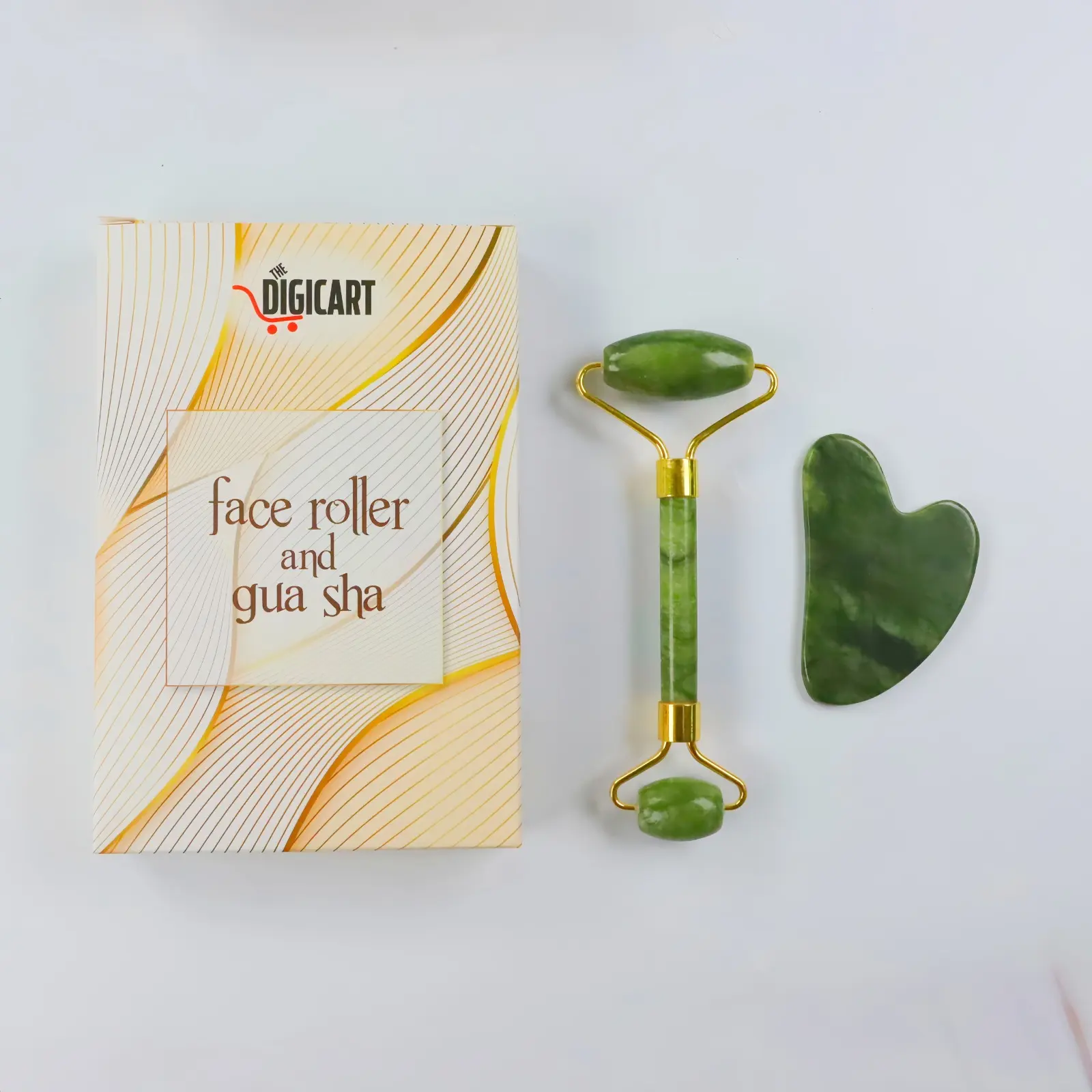 Jade Gua Sha and Facial Beauty Roller Set - Double-Ended for Comfort & Gentle Face Massager