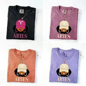 Comfort Colors All 12 Zodiac Vibes T-shirt – Afro Woman Astrology Sign Pullover with Sparkly Hat Graphic, Unisex Horoscope Crewneck Gift for Aries, Virgo & Zodiac Lovers- DarkFlex