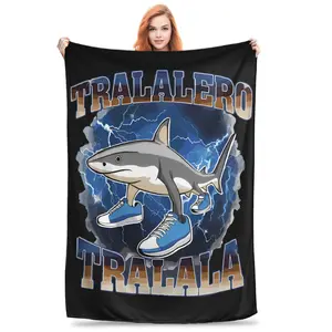 Tralalero Tralala Blankets Brainrot Meme Funny Shark  Flannel Awesome Soft Throw Blanket for Coverlet  Winter,