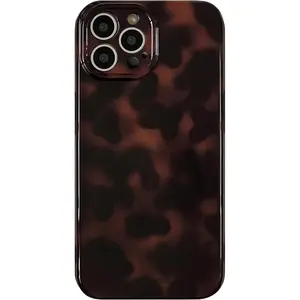 Aesthetic Tortoise Shell Phone Case for  14 Pro Max 6.7in,Retro Cool Girl Leopard Print Brown  Trendy Full Camera Protective Cover for  14promax 6.7"