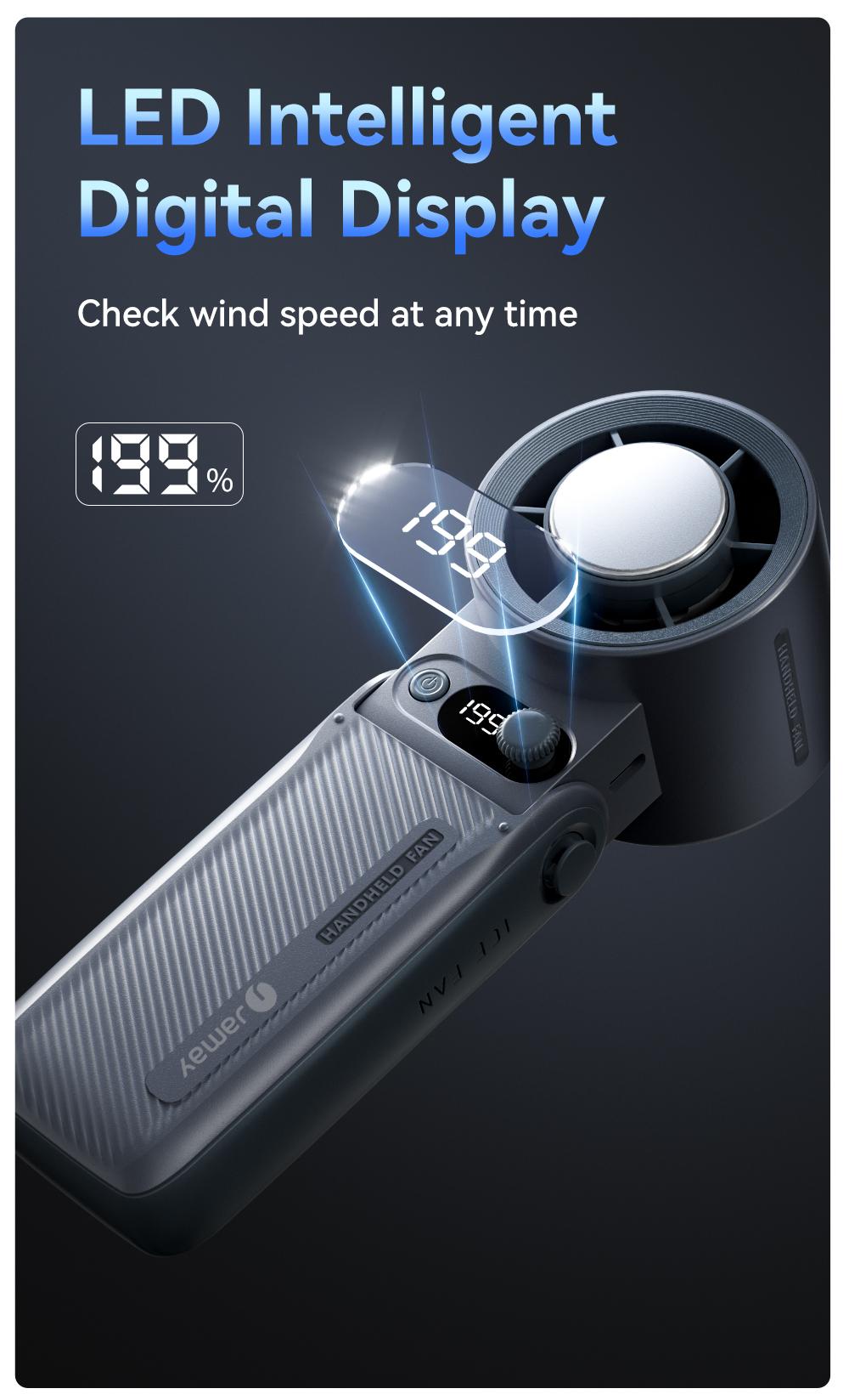 Portable fan, Portable Handheld Turbo Fan, Handheld High Speed Fan, 199 Adjustable Levels, Up to 30 hours of use, One-Click Semiconductor Cooling, Foldable Design, Ideal for Summer Travel & Outdoor Activities