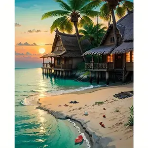 1PCS Island Cottage- 16x20 Inch - Frameless - Suitable for Art Students DIY Digital Painting Kit - Professional Paintings - Paint by Numbers - Handcraft Art Set, Diy Painting Supplies - Acrylic Painting - For Home Decor & Gifts - Frame Not Included