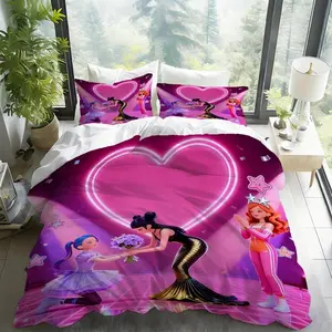 3PCS K-POP Chibi Mermaid Gift 1 duvet cover  2 pillowcases, without filling, soft and machine washable, suitable for all seasons, comfortable bedroom, essential for guest rooms, soft fabric, durable material, decorative