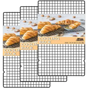 15.8"*9.8" Cooling Rack, 3P Stainless Steel Baking Rack, Oven Safe Cooling Racks for Cooking and Baking, Black Roasting Rack & Wire Rack & Cookie Cooling Rack for Roasting, Grilling, Drying