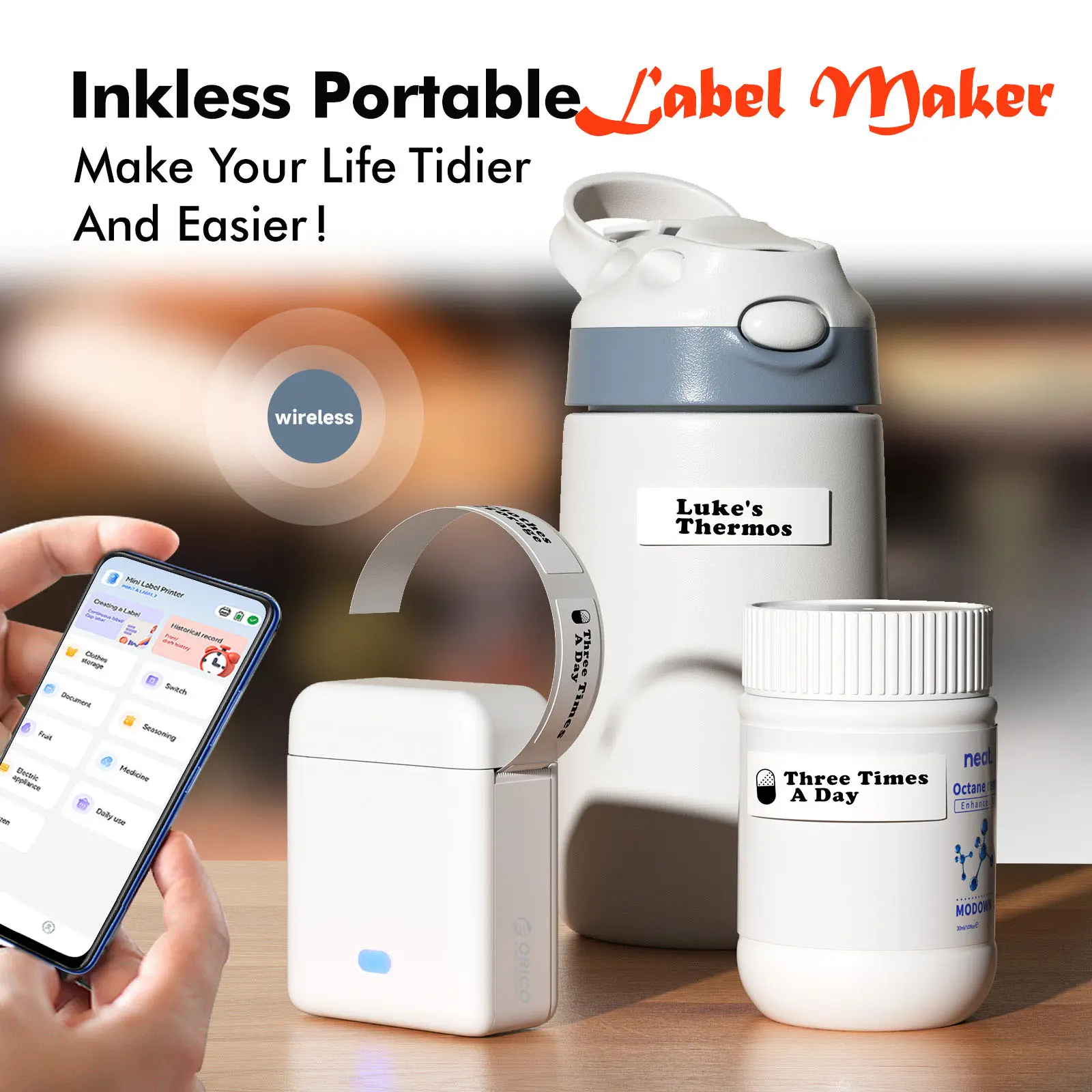 L12 Label Printer, Portable Bluetooth Tag Generator, Mini Thermal Printer, Wireless Connectivity – Suitable for organizations, storage, offices, and home; great as a gift.