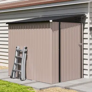 Aoxun 6' x 4' Lean to Shed Outdoor Steel Garden Utility Cabinet with Lockable Door Waterproof & Rust-Proof for Yard, Patio, Backyard (Brown,...