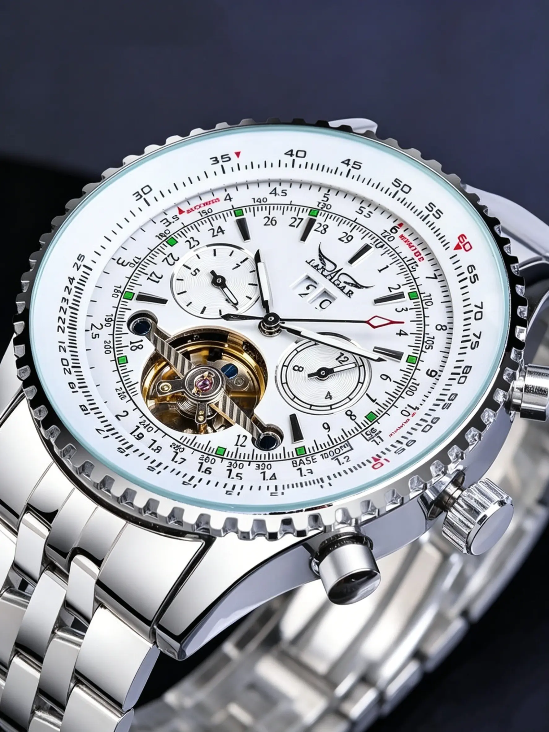 Luxury Business Men's Automatic Tourbillon Mechanical Watch, Hollow Out Transparent Movement, Multi-Function Calendar, Waterproof Night Light, Stainless Steel Watches