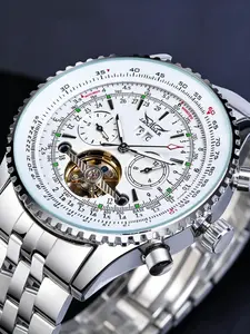 Luxury Business Men's Automatic Tourbillon Mechanical Watch, Hollow Out Transparent Movement, Multi-Function Calendar, Waterproof Night Light