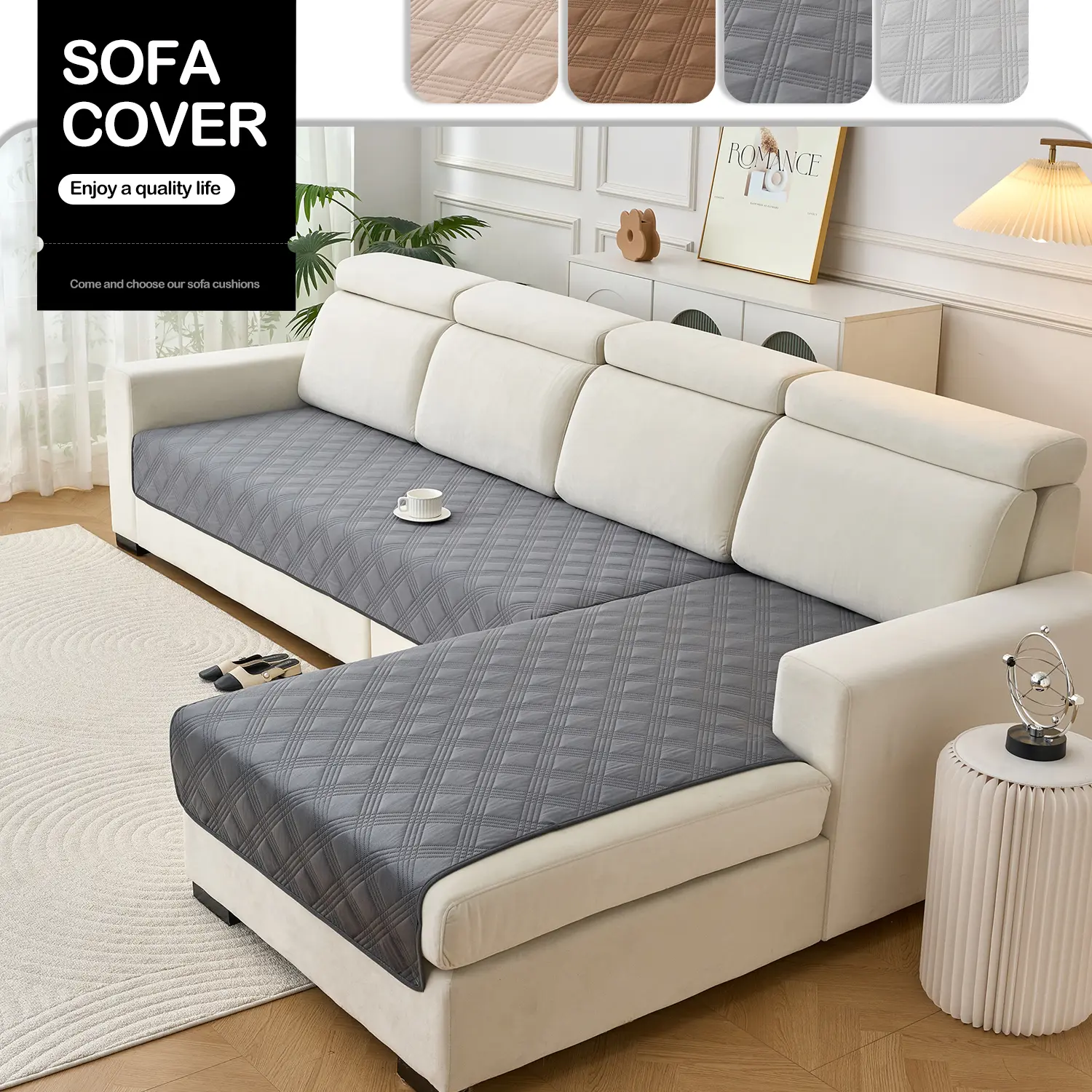 2-Piece Decorative Elastic Sofa Cushion Covers - Diamond Pattern Soundwave Embossed, High-Quality, Wear-Resistant, Anti-Slip Base, Pet-Friendly, Breathable, Dustproof - Hand Wash Only, Machine Wash Compatible for Living Room, S