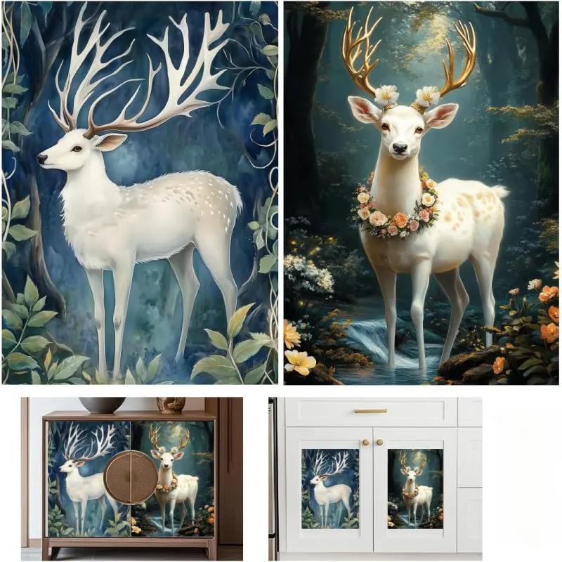 6 Sheets Forest Deer Rub on Transfers for Furniture Vintage Floral Rub on Transfer Sticker for DIY Crafts Iod Transfers Stickers for  Dresser Glass Window Decals Waterproof 6"x12"