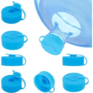 5 Gallon Water Jug Cap Reusable,8 Pack Food Grade Silicone Replacement Gallon Caps for 55mm Standard/Screw/Crown Tops, Non-Spill Lids for Anti-Splash, Leak Free - Blue