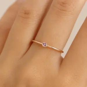 Going Golden June Birthstone Alexandrite Gold Filled Stacking Ring for Adults 1mm Band 2mm Crystal Elegant Everyday Wear