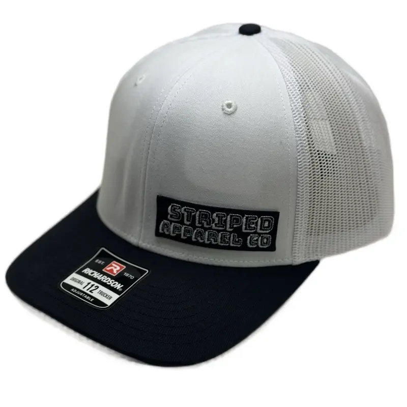 Striped Apparel Co White/Black Richardson 112 Patch Trucker Hat with Mesh Back and Adjustable Snapback