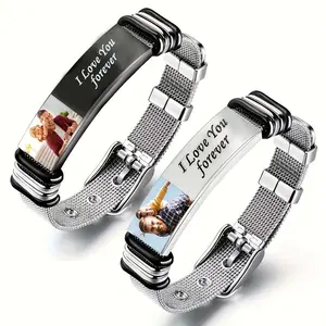 Customizable Color Photo Stainless Steel Bracelet - Personalized Mesh Strap Fashion Accessory, Valentine's Day Gift for Couples, Customizable Bracelets & Bangles