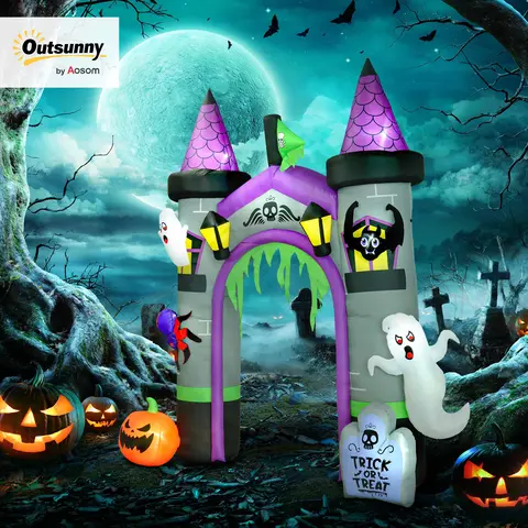 Outsunny 12ft Spooky Halloween Inflatable Archway - Waterproof Blow-up Yard Decor with Ghost, Artificial Pumpkin, Black Bat, Green Spider, LED Lights for Festive Outdoor Holiday Decorations, Party Decoration Curb Appeal