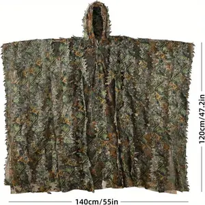 Ultra-Lightweight 3D Leafy Camo Ghillie Suit Hooded Poncho - Durable Polyester Blend, Mixed Colors, Perfect For Hunting, Shooting & Wildlife Photography, Mens Camouflage Outfit With Button Closure, Outdoor Camouflage | Camo Pattern | Rugged