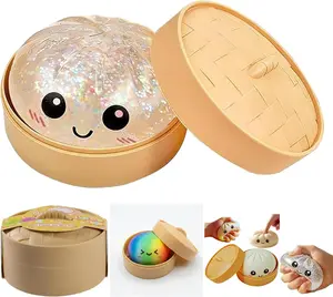 Glitter Dumpling Squishies Box, Cute Emoji Dumpling Squishies, Colorful Dumpling Stress Balls, Soft Squeeze Decompression Dough, Fidget Sensory Toy for Anxiety Stress Relief 2/1 PCS