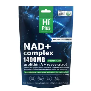 HiPlus Natural Dietary Supplement Berry Flavor Liposomal Drink - 1400mg Urolithin A Extra Strength, Green Tea, Astaxanthin, Resveratrol, CoQ10, Alpha Lipoic Acid for Men & Women - Energy, Anti-Aging Support - 20 Packs NMN Alternative Healthcare Beverage