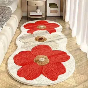 Floral Bedside Carpet, Modern Minimalist Nordic Style Indoor, Soft Thick Plush Comfortable for Living Room Bedroom Porch Bathroom Hallway Decorative Minimalist Fluffy Rug Mat