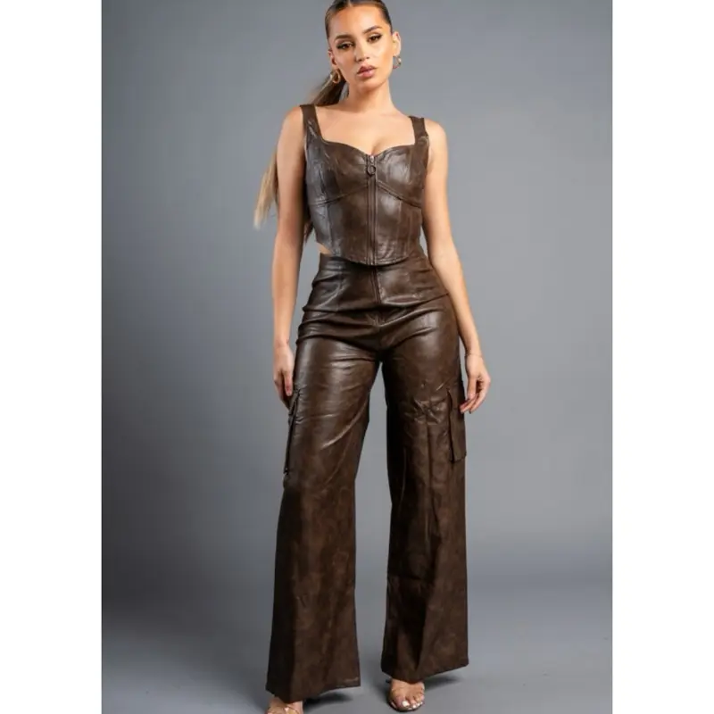 CHIC TIE DYE PLEATHER BUSTIER & CARGO PANTS SET