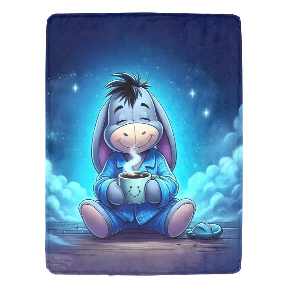 Cute Donkey Cartoon Print Flannel Throw Blanket, Lightweight All Season Super Soft Flannel Blanket, Blue Lovely Pattern for Home & Travel Use, Sweet Holiday Birthday Decor Gift
