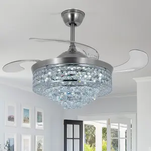 42 Inch - Silver Crystal Invisible Ceiling Fan Light - Dimming / Variable Speed