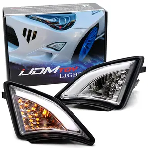 iJDMTOY Clear Lens Full LED Front Turn Signal Light Assy For 2013-16 Scion FR-S, Xenon White LED Stripe As DRL & Full Amber LED Blinker