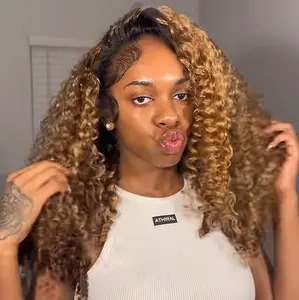 Burmese Curly 1B/30 Highlight Color Glueless Half Wig For Women Wig Glueless Human Hair Wigs For Beginners 180 Density