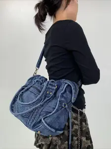 Ladies' fashionable retro Y2K spicy girl handbag, large capacity, multiple pockets, woven design, punk diagonal cross bag, washed bag, Casual Shoulder Bag, suitable for vacation, shopping, work, holiday gifts