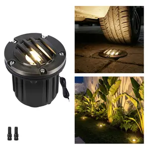 Gardenreet Brass In-ground Well Lights, Low Voltage IP65 Waterproof 12V LED Outdoor Landscape Lighting(Grated Top 2202B)