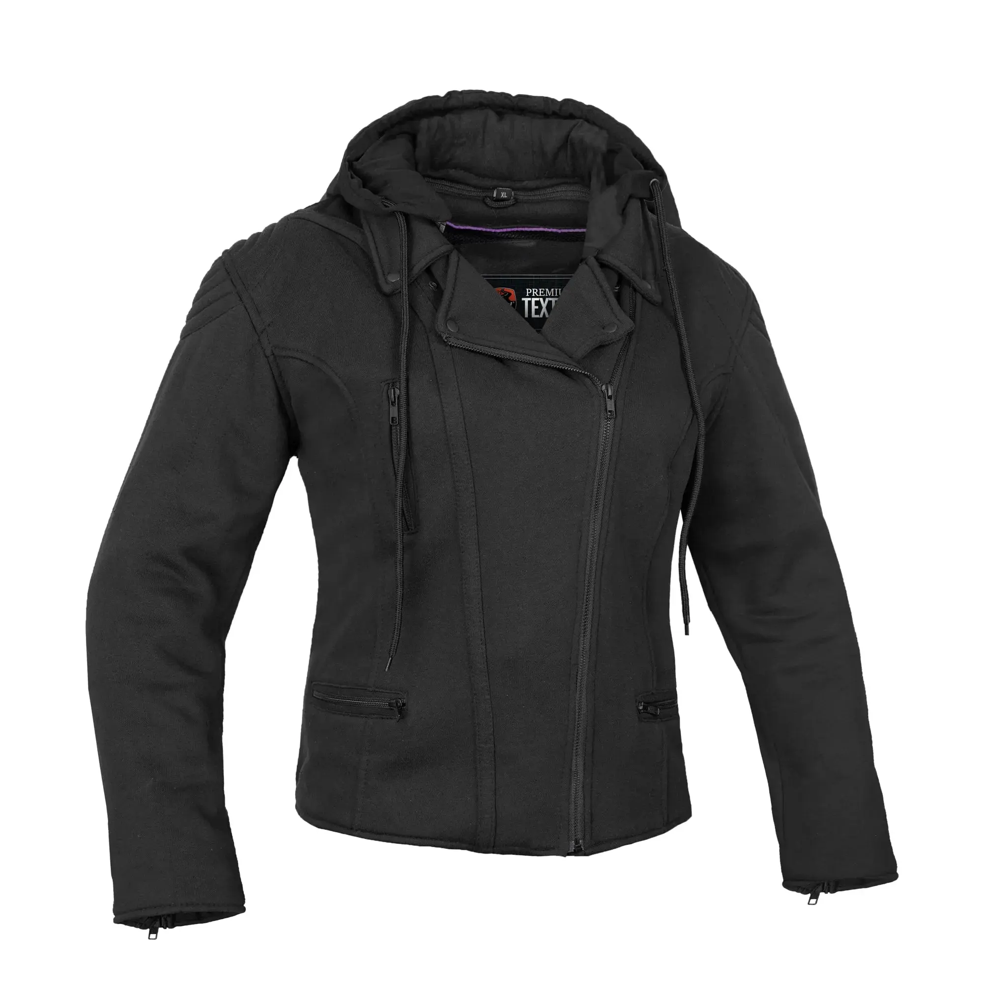 DANIEL SMART Shadowflux™ Women's Soft Shell Motorcycle Jacket - Fitted Biker Style Coat with Removable Hoodie, Armor Pockets, All-Season Tops, Coats, All-Seasons, Female Cut, Fitted Shape, Motorcycling, Lightweight, Plain, 2Xl