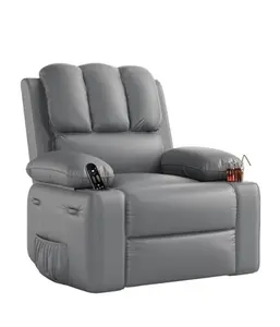 Recliner Chairs, Classic Manual Leather Recliner, Home Theater Seating with Lumbar & Arms Support for Living Room, Bedroom and Nursery (Gray, 21")