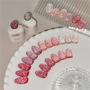 GAOY Glitter Red Gel Nail Set, 6 Colors Pink Peach Reflective Sparkle Gel, Soak Off UV Light Cure for Manicure Art at Home, Floral Hues