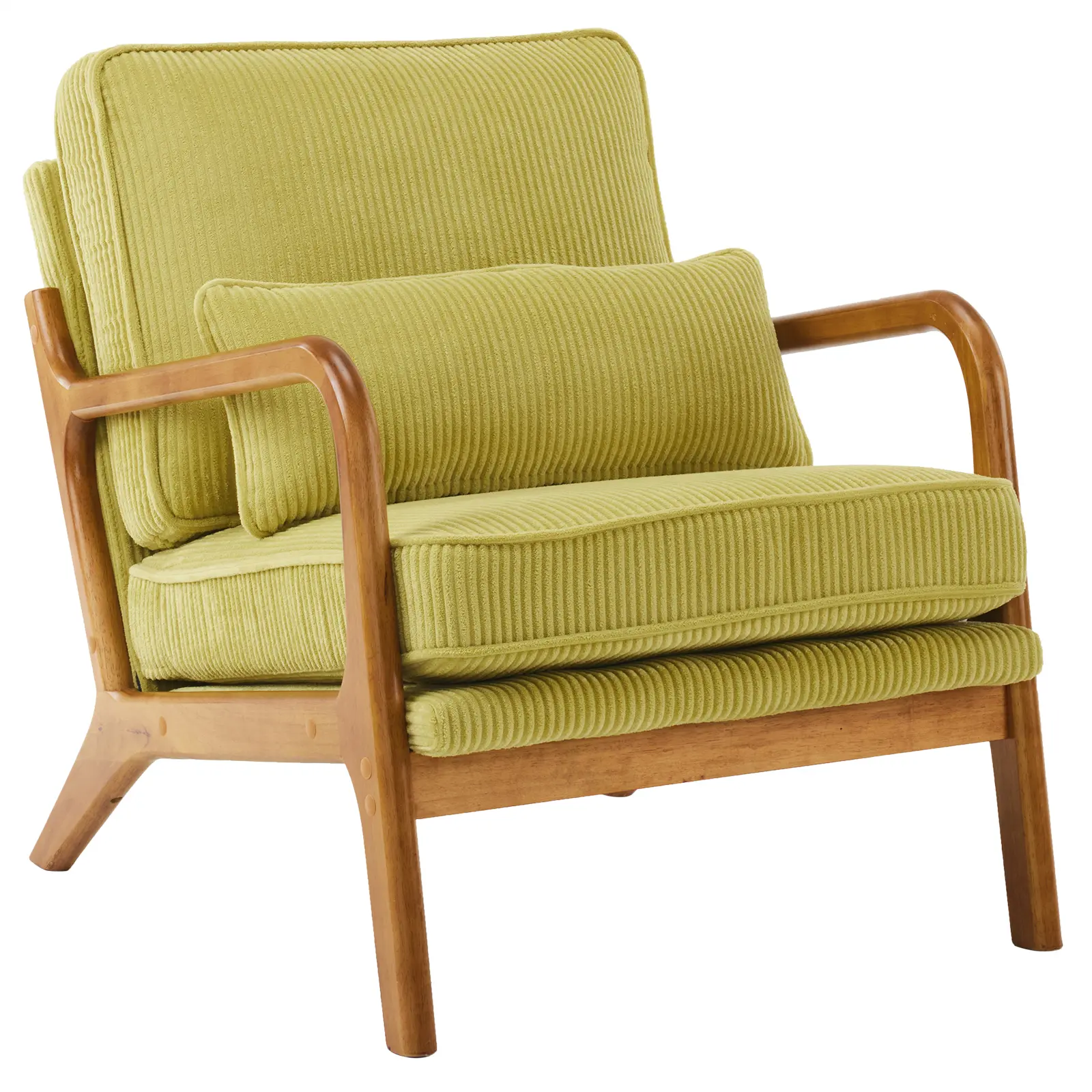 Rustic Farmhouse Olive Green Corduroy Low Arm Accent Chair, 25.6 in W x 32.3 in D x 29.5 in H Single Seater for Adults, 330 lbs Weight Capacity, Plush Cushioning for Living Room & Bedroom