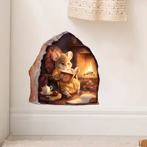 3D Cute Mouse Hole Sticker, Creative Cartoon Self-Adhesive Wall Decor, 3D Effect Home Decoration for Bedroom, Living Room, Entryway