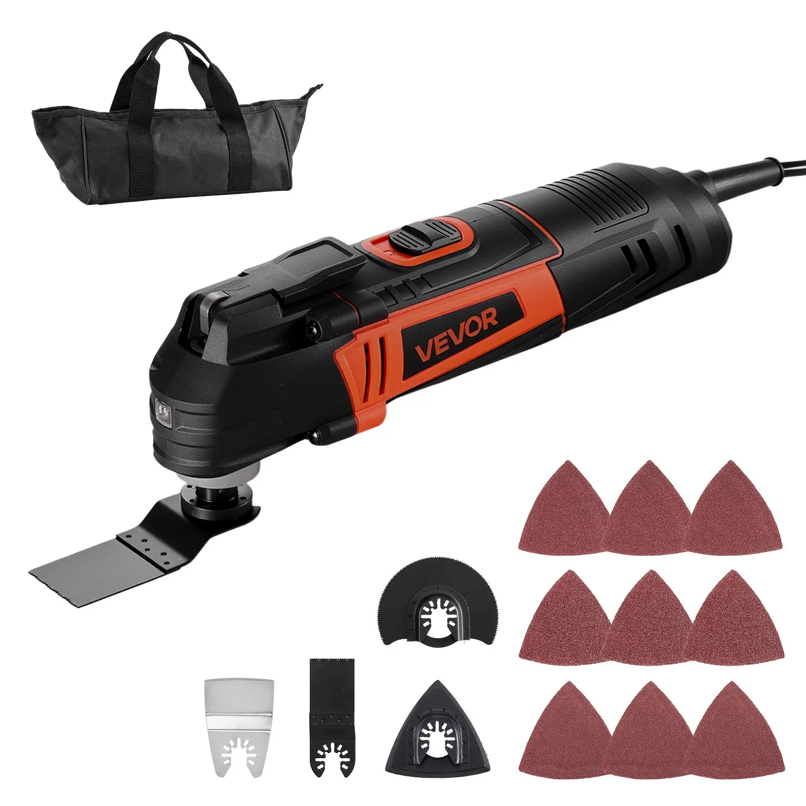 【Summerfinds】VEVOR Multitool Oscillating Tool, 4Amps Electric Oscillating Multi Tool Corded with 6 Variable Speeds 7000 - 19000 OPM, 3.2° Oscillating Angle, 13PCS Saw Accessories, LED Work Light & Tool Bag