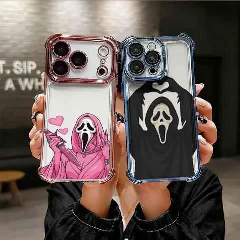 Halloween Vivid Print Pink Funny Ghost Heart Smartphone Case - Lightweight Shockproof TPU Cover, Anti-Slip Durable Protector for iPhone 1817/18,16 Pro Max,15,14 Plus,13,12,11 & Galaxy S24 Plus,S23 Ultra Cellphone Tech Accessories，fall deals for you Gift.