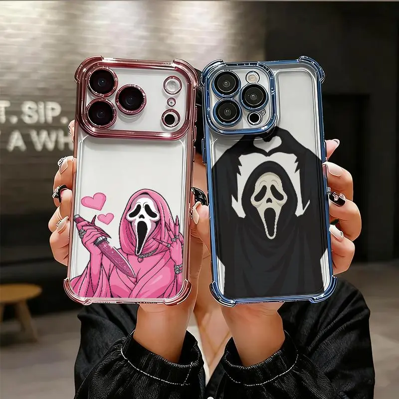 Halloween Vivid Print Pink Funny Ghost Heart Smartphone Case - Lightweight Shockproof TPU Cover, Anti-Slip Durable Protector for iPhone 17,16 Pro Max,15,14 Plus,13,12,11 & Galaxy S24 Plus,S23 Ultra Cellphone Tech Accessories，Summerween Gift.