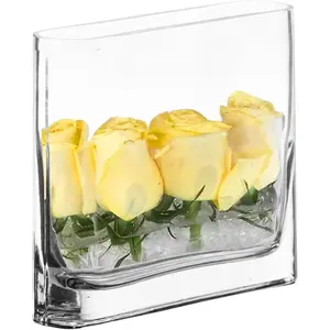 Glass Book Vase (H:6" Open:7"x2") Round Edge Oval Flower Vase Rectangular Wedding Centerpiece