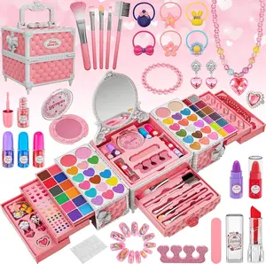 Mothers Day Gift 99 Pcs Kids Makeup Kit for Girls, Princess Toys Real Washabl Christmas Gift Cosmetics Set with Mirror, Hair Ties, Nails, Rings, Earrings, Necklace, Perfect for 3 4 5 6 7 8 Year Old Girls Birthday