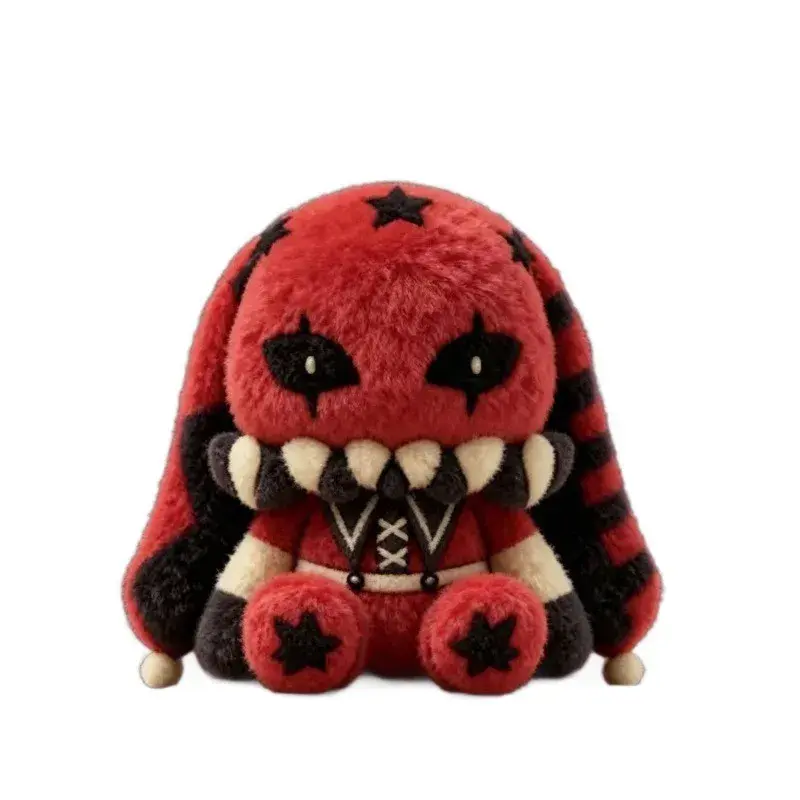 The Freak Circus Pierrot Rabbit Plush Toy – Gothic Horror Bunny Stuffed Animal, Red & Black Soft Collectible Plush Doll, Cute Creepy Room Decor, Gift for Plush Collectors