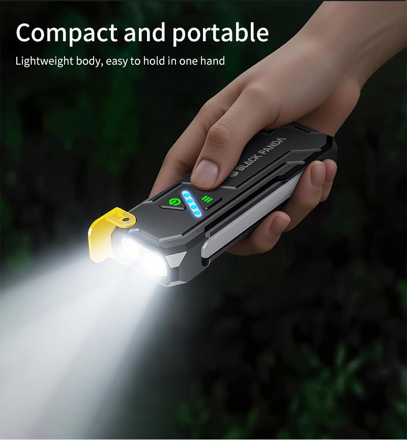 Black Panda Hiking Repair Flashlight with Magnetic Suction Function - Compact & Portable for Outdoor Activities