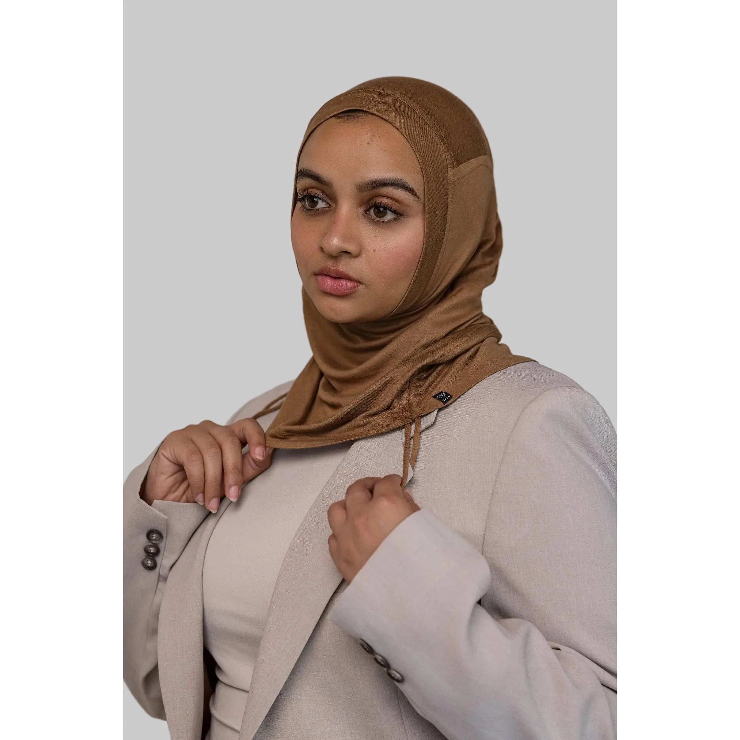 Women's Burnt Sienna (Earthy Red-Brown) Ruching Lite Instant Hijab - Soft Modal-Elastane 4-Way Stretch Fabric, Breathable, Wrinkle-Resistant, Hand Wash Only for Casual Modesty