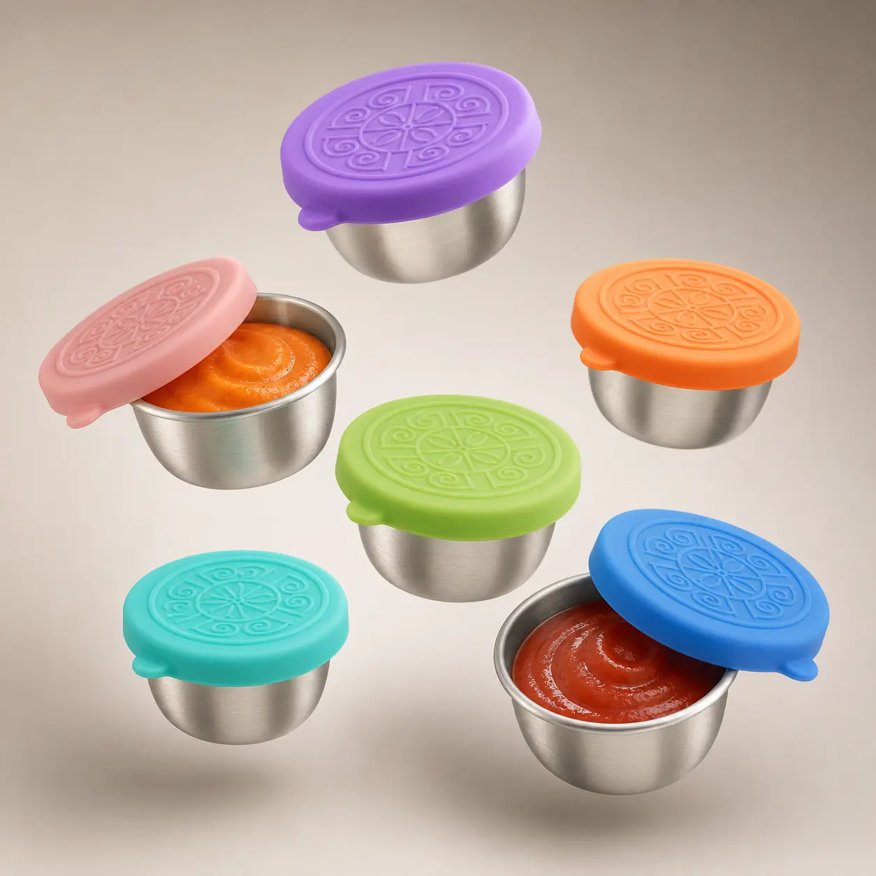 6*1.6 OZ Salad Dressing Containers with Lids Leakproof,  Small Stainless Steel Sauce Cups To Go Containers for or Lunch Boxes,Sauce containers, Picnics,Travel Meal Prep And Kitchen Storage