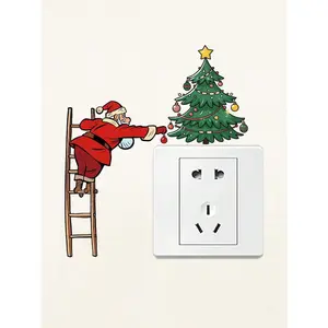 1pc/3pcs Funny Santa Claus Climbing Ladder Christmas Tree Switch Stickers, Bathroom, Bedroom, Room Wall Decals, Self-Adhesive PVC Bedroom Wall Stickers, Home Decor, Holiday Atmosphere Enhancer, Cartoon Pattern, Christmas Decoration Christmas Decorations R