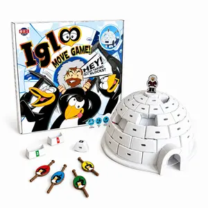 Penguin Igloo Demolition Blocks Tower Game, Plastic Building Blocks Balance Board Game for Parent-Child Interactive Family Night,Contains 63 igloo blocks, 4 penguin tools, 1 sheet of stickers, 1 base, 1 placement tool and 1 igloo figure.